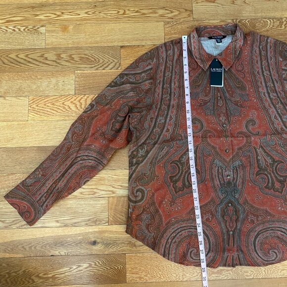 Lauren Ralph Lauren Women Orange Paisley Challis Shirt Long Sleeve Size XXL NWT - Picture 4 of 9